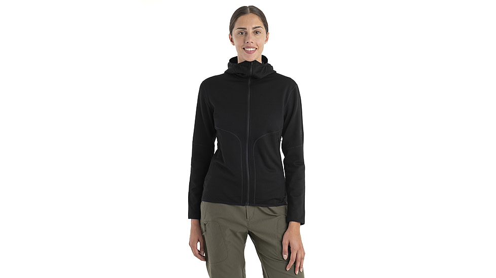 Icebreaker Women Merino 560 Realfleece Elemental LS Zip Hoodie, Black, M, IBBA56SS001M