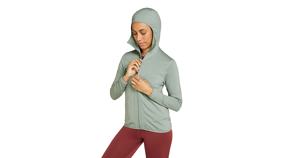 Icebreaker Women Merino 560 Realfleece Elemental LS Zip Hoodie, Moss, L, IBBA56SS01GL