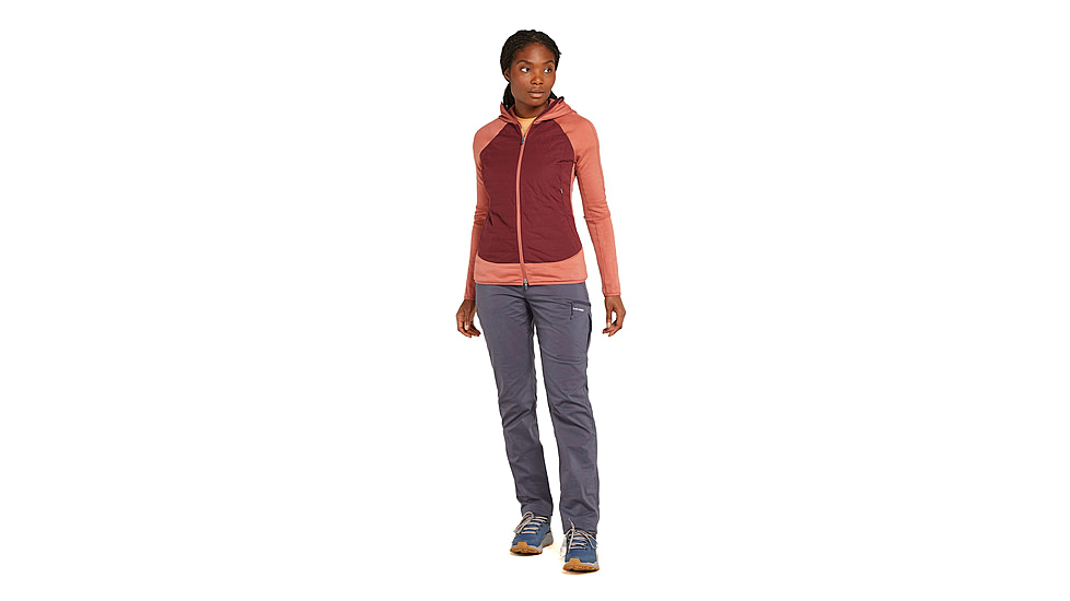 Icebreaker Women Merino Quantum Hybrid LS Zip Hoodie, Cedar Wood/Port/CB, M, IBBA56SZ02TM