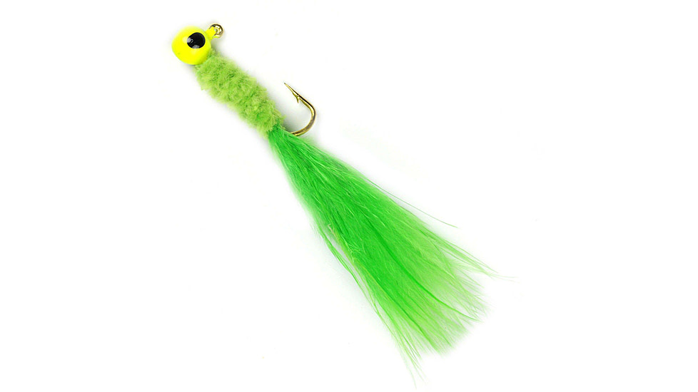 Johnson Beetle Bou Hard Bait, Marabou Jig, 1/16 oz, 2in / 5cm, Hook Size 1, 10 Hooks, Chartreuse, 1200228