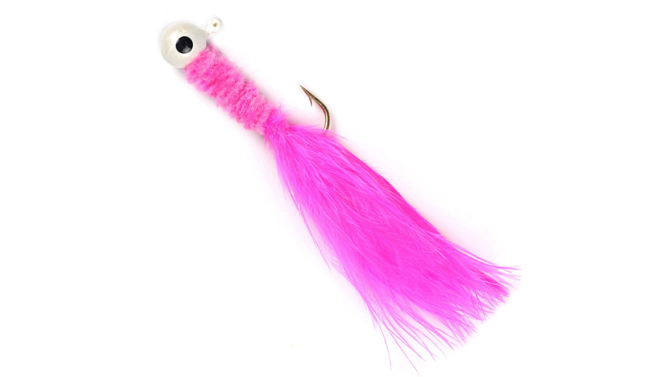 Johnson Beetle Bou Hard Bait, Marabou Jig, 1/16 oz, 2in / 5cm, Hook Size 1, 10 Hooks, White/Pink/Pink, 1200235