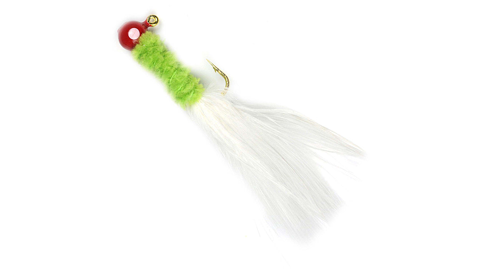 Johnson Beetle Bou Hard Bait, Marabou Jig, 1/32 oz, 2in / 5cm, Hook Size 1, 10 Hooks, Red/Chartreuse/White, 1200223