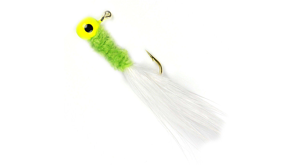 Johnson Beetle Bou Hard Bait, Marabou Jig, 1/16 oz, 2in / 5cm, Hook Size 1, 10 Hooks, Chartreuse/Chartreuse/White, 1200227