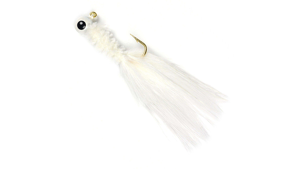 Johnson Beetle Bou Hard Bait, Marabou Jig, 1/32 oz, 2in / 5cm, Hook Size 1, 10 Hooks, White, 1200225