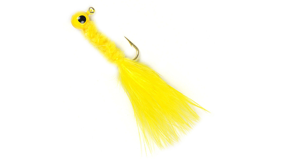 Johnson Beetle Bou Hard Bait, Marabou Jig, 1/8 oz, 2 1/2in / 6.5cm, Hook Size 1, 8 Hooks, Yellow, 1200245