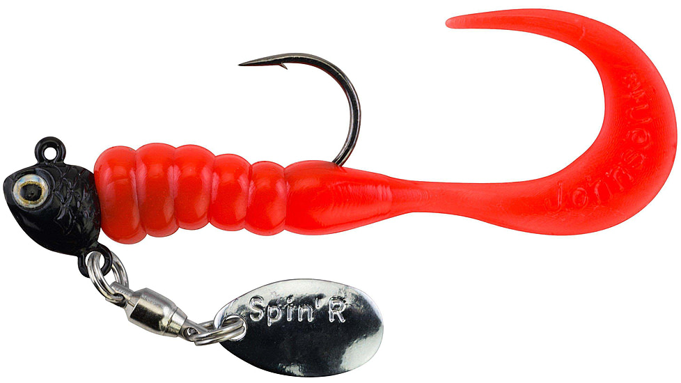 Johnson Crappie Buster SpinftR Grub Hard Bait, 1/16 oz, 2in / 5cm, Hook Size 2, Black/Fluorescent Orange, 1342584