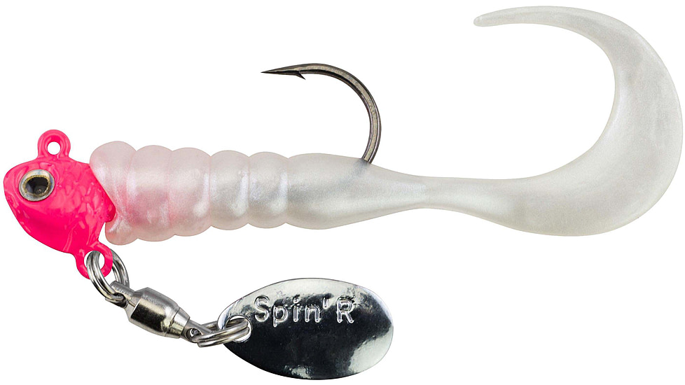 Johnson Crappie Buster SpinftR Grub Hard Bait, 1/8 oz, 2in / 5cm, Hook Size 2, Pink/Pearl, 1342597