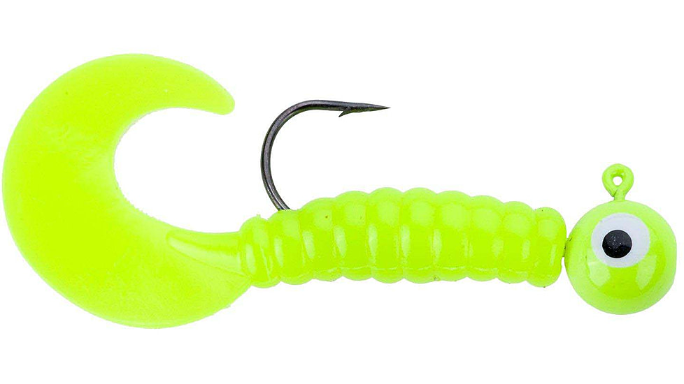 Johnson Swimming Grubs Soft Bait, 1/8 oz, 3in / 8cm, Hook Size 1, 5 Hooks, Chartreuse, 1224232