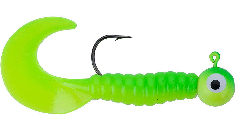 Johnson Swimming Grubs Soft Bait, 1/8 oz, 3in / 8cm, Hook Size 1, 5 Hooks, Chartreuse-Green, 1372002
