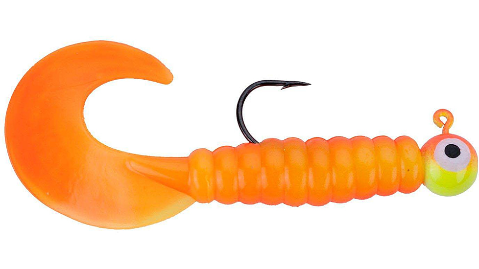 Johnson Swimming Grubs Soft Bait, 1/4 oz, 3in / 8cm, Hook Size 2/0, 5 Hooks, Chartreuse-Orange, 1224218