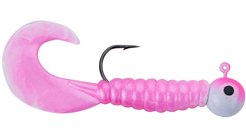 Johnson Swimming Grubs Soft Bait, 1/8 oz, 3in / 8cm, Hook Size 1, 5 Hooks, Pink/White, 1372005