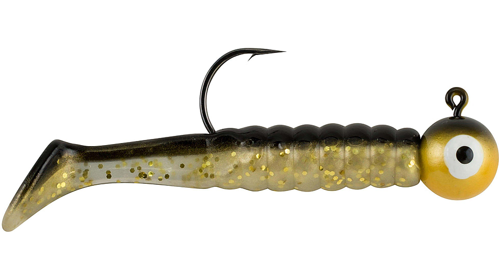Johnson Swimming Paddletail Soft Bait, 1/8 oz, 2 1/8in / 5cm, Hook Size 1, 5 Hooks, Black Gold, 1430320
