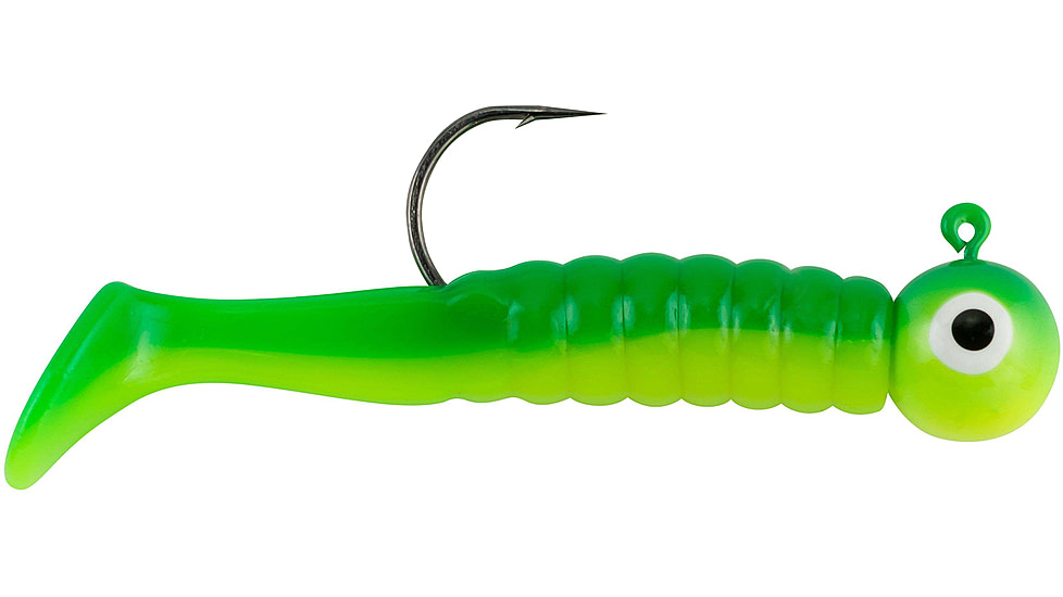 Johnson Swimming Paddletail Soft Bait, 1/4 oz, 2 1/8in / 5cm, Hook Size 2/0, 5 Hooks, Chartreuse-Green, 1430527