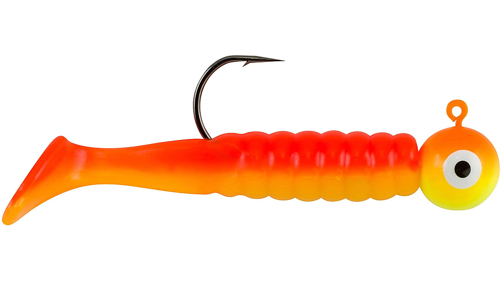 Johnson Swimming Paddletail Soft Bait, 1/4 oz, 2 1/8in / 5cm, Hook Size 2/0, 5 Hooks, Chartreuse-Orange, 1430528