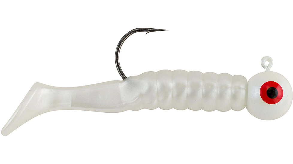 Johnson Swimming Paddletail Soft Bait, 1/8 oz, 2 1/8in / 5cm, Hook Size 1, 5 Hooks, Pearl White, 1430520
