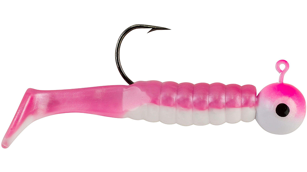 Johnson Swimming Paddletail Soft Bait, 1/8 oz, 2 1/8in / 5cm, Hook Size 1, 5 Hooks, Pink/White, 1430327