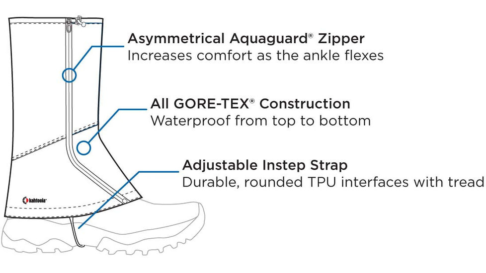 Kahtoola LEVA Tall GTX Foot Gaiters, Black, Medium, KT09003