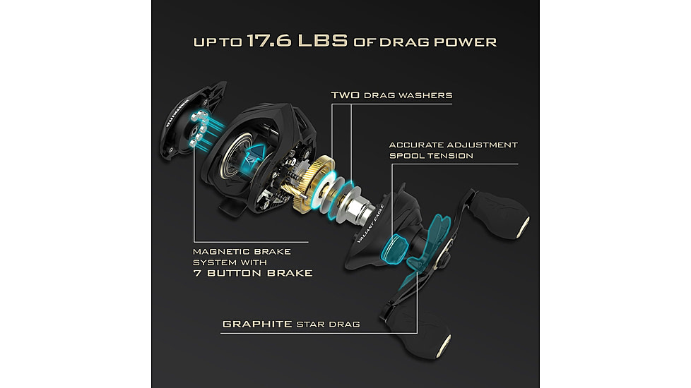 Kast King Valiant Eagle Baitcasting Reel, Left, 8.4:1, KKRLCSTVE2BFS84LBK