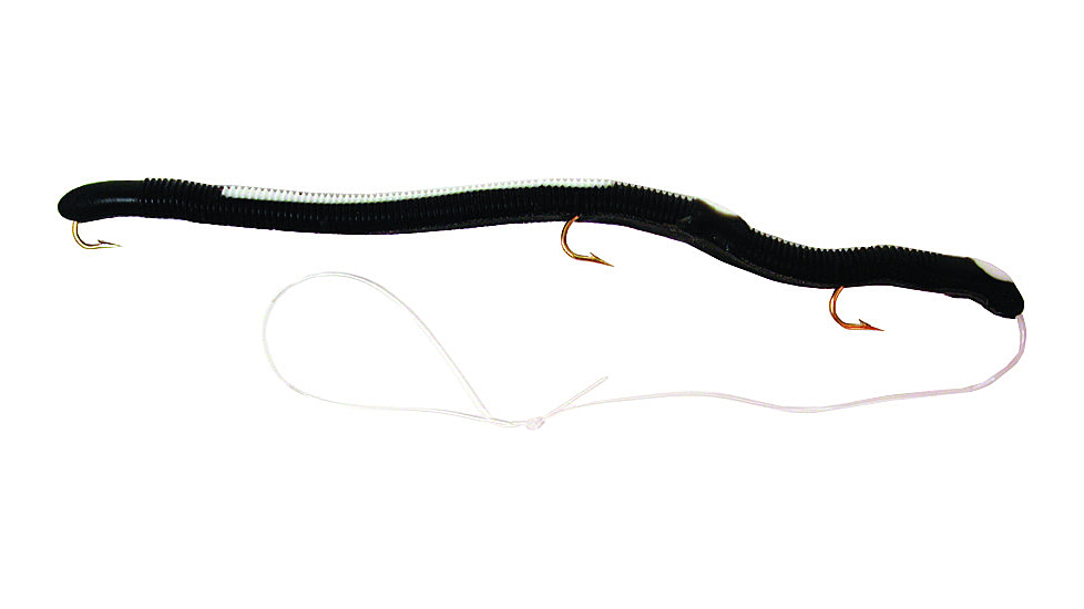 Kellys Striper Pre-Rigged Plastic Worm, 5 1/2in, 3 Sz 6 Hooks Black/White, ST101-BW
