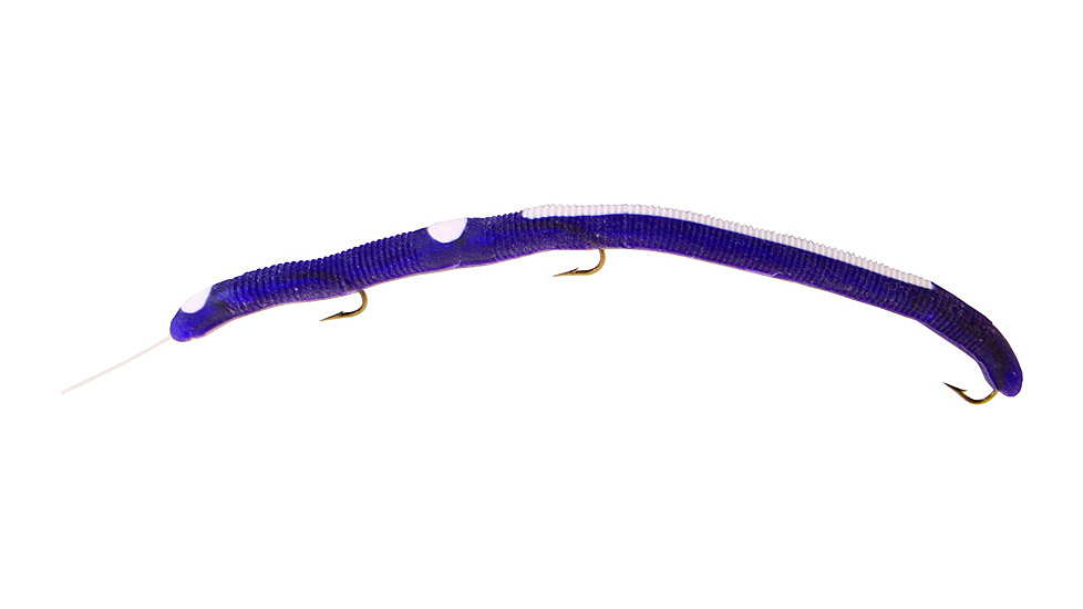 Kellys Striper Pre-Rigged Plastic Worm, 5 1/2in, 3 Sz 6 Hooks Purple/White, ST102-PW