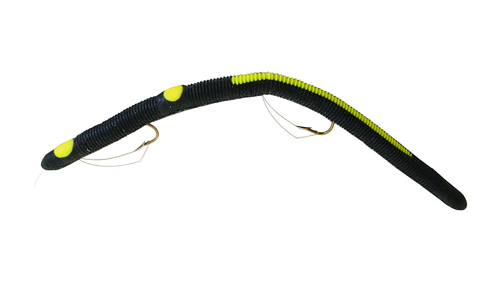 Kellys Two-Hook Weedless Pre-Rigged Plastic Worm, 5 1/2in, Sz 4 Hooks, Black/Yellow, KW104-BY