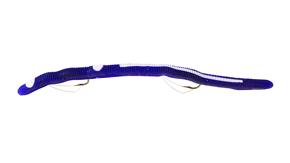 Kellys Two-Hook Weedless Pre-Rigged Plastic Worm, 5 1/2in, Sz 4 Hooks, Purple/White, KW104-PW