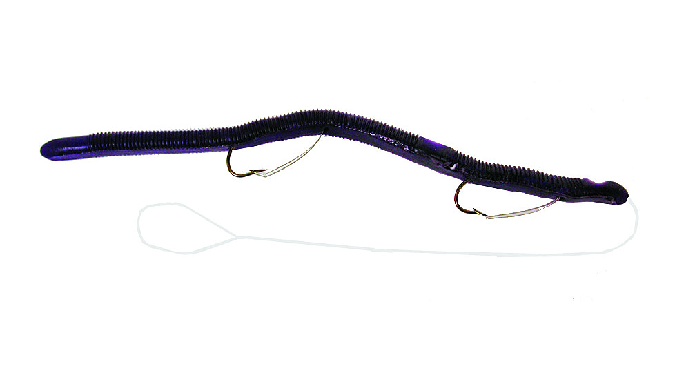 Kellys Two-Hook Weedless Pre-Rigged Plastic Worm, 5 1/2in, Sz 4 Hooks, Purple Wild Grape, KW104-PWG