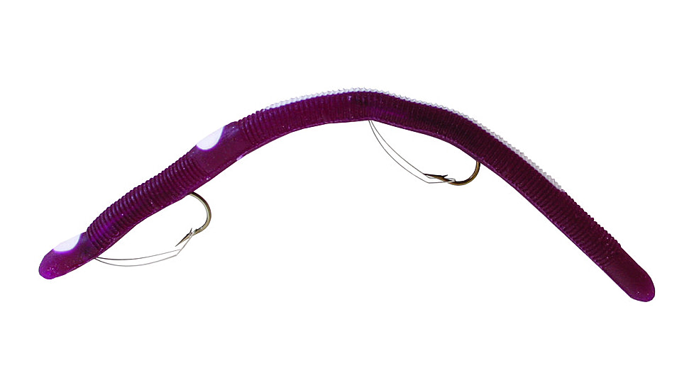 Kellys Two-Hook Weedless Pre-Rigged Plastic Worm, 5 1/2in, Sz 4 Hooks, Wine/White, KW104-WW