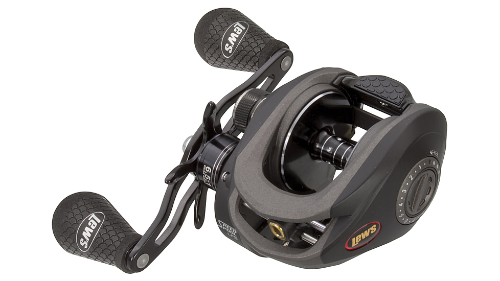 Lew's Custom Pro Baitcast Reel, 10+1 Bearings, 8.3-1 Ratio, Aluminum Frame and Sideplate, ParaMag ITB Brake, Aluminum Speed Gears, Carbon Fiber Drag, RH Retrieve, Gold/Black, CPB1XHG3