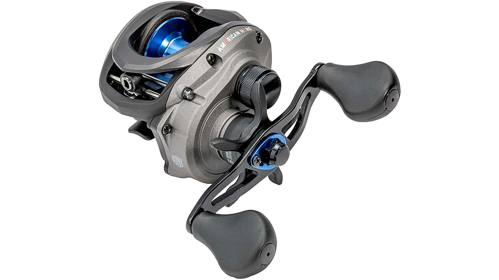 Lew’s American Hero Baitcast Reel, 4+1 Bearings, 7.5-1 Ratio, 1-PC Graphite Frame, Speed Gears, Speed Lube, Magnetic Control System, Rulon Drag, LH Retrieve, Gray/Black/Blue, AH1SHLG2