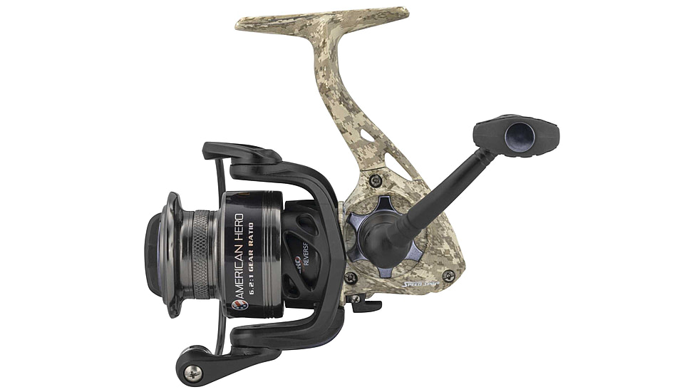 Lew’s American Hero Camo Spinning Reel, SZ 200 Reel, 5+1 Bearings, 6.2-1 Ratio, 1-PC Graphite Frame, Oiled Felt Multi-Disc Drag, Camo/Black, Clam Pack, AHC200G2C
