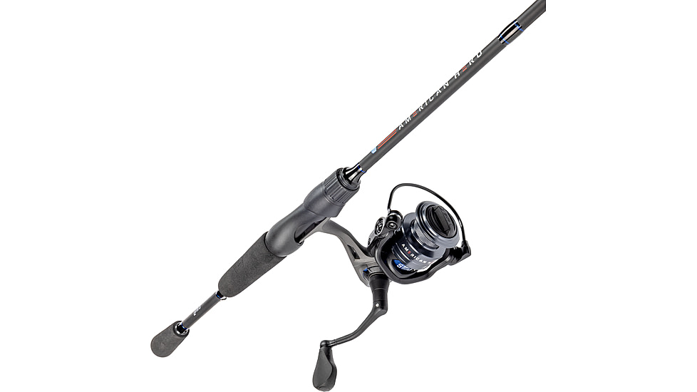 Lew’s American Hero Spinning Reel and Rod Combo, 6ft 6in 2-PC Medium  Fast IM6 Graphite Rod, SZ 200 Reel, 4+1 Bearings, 6.2-1 Ratio, Speed Gears, Gray/Black/Blue, AH2066MSG2-2