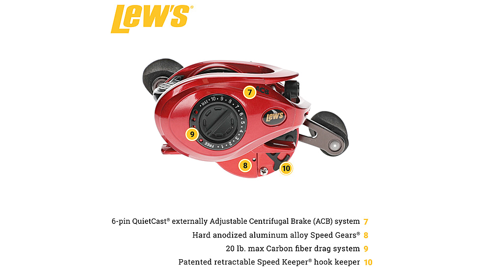 Lew’s HyperSpeed LFS Baitcast Reel, LH Retrieve, 9.5-1 Ratio, 9+1 Bearings, HS1-9.5L