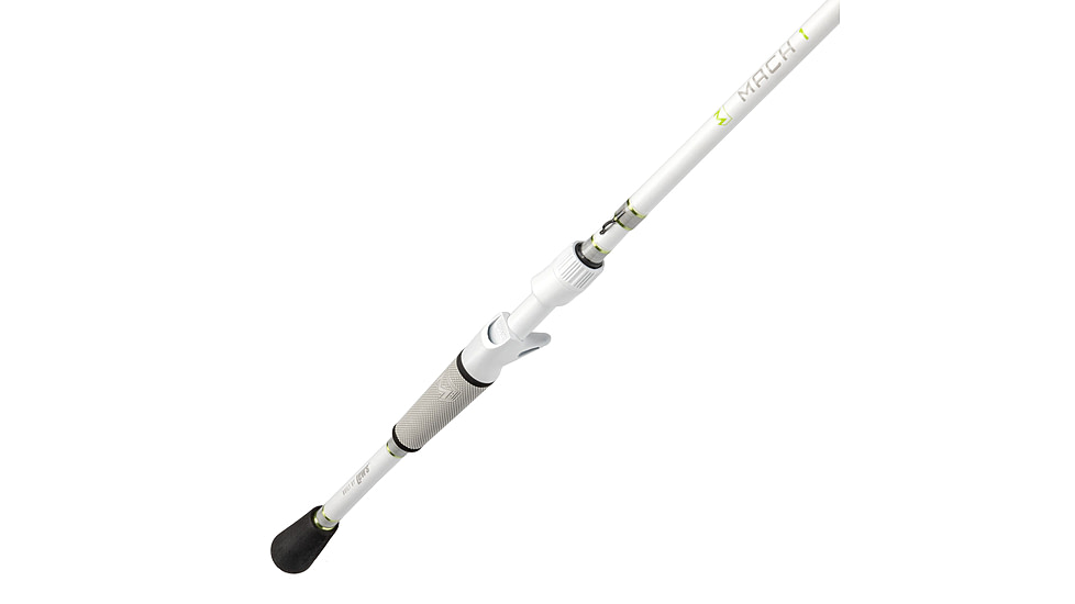 Lew’s MACH 1 Casting Rod, 7ft 2in, 2-PC IM7 Graphite Rod w/ Medium-Heavy  and Fast, Winn Dri-Tac Split-Grip, Graphite Skeletal Reel Seat, White/Black/Green, M1JR-2