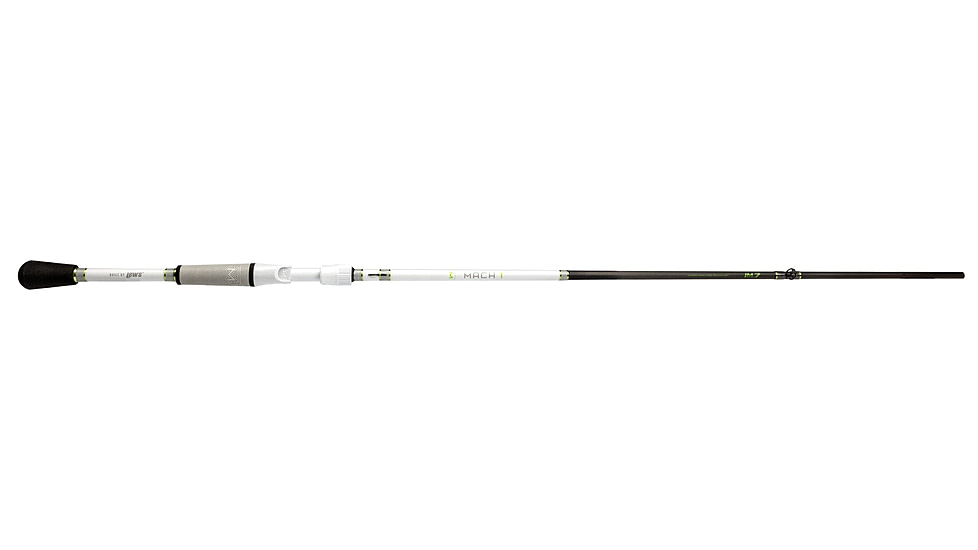 Lew’s MACH 1 Casting Rod, 7ft 2in, 2-PC IM7 Graphite Rod w/ Medium-Heavy  and Fast, Winn Dri-Tac Split-Grip, Graphite Skeletal Reel Seat, White/Black/Green, M1JR-2