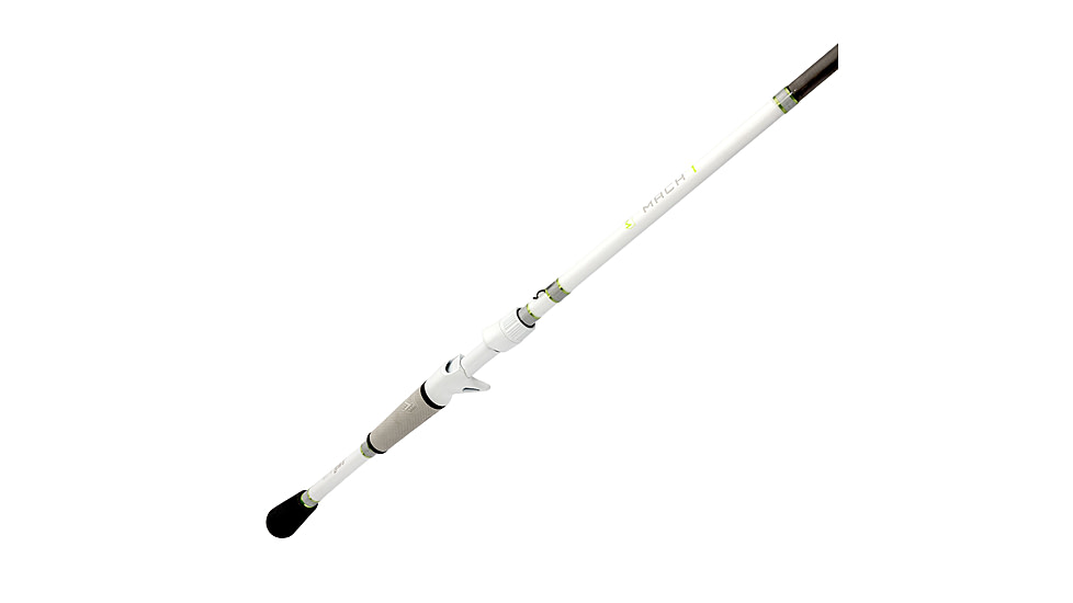 Lew’s MACH 1 Casting Rod, 7ft 3in, 1-PC IM7 Graphite Rod w/ Medium-Heavy  and Moderate, Winn Dri-Tac Split-Grip, Graphite Skeletal Reel Seat, White/Black/Green, M1CBR