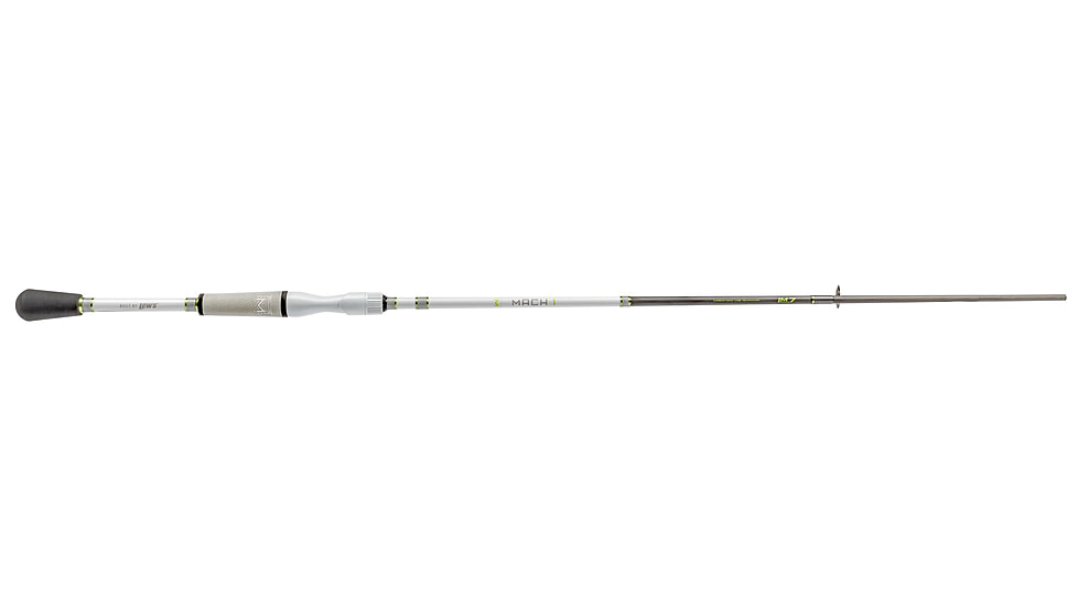 Lew’s MACH 1 Spinning Rod, 7ft, 2-PC IM7 Graphite Rod w/ Medium  and Fast, Winn Dri-Tac Split-Grip, Graphite Skeletal Reel Seat, White/Black/Green, M170MS-2