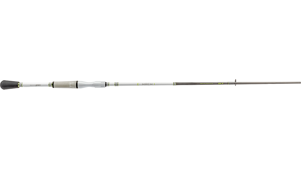 Lew’s MACH 1 Spinning Rod, 7ft 2in, 2-PC IM7 Graphite Rod w/ Medium-Heavy  and Fast, Winn Dri-Tac Split-Grip, Graphite Skeletal Reel Seat, White/Black/Green, M172MHS-2