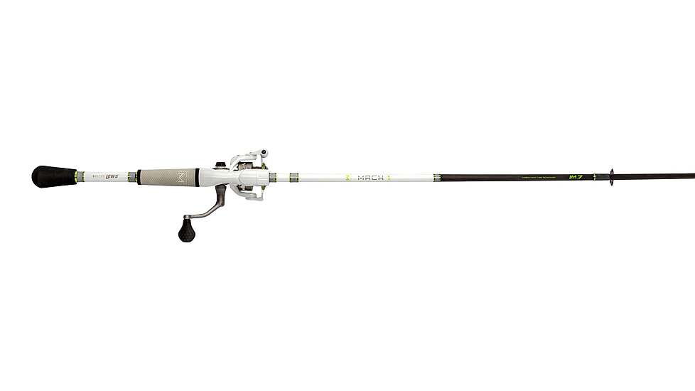 Lew’s MACH 1 Spinning Reel and Rod Combo, 6ft 6in, 2-PC IM7 Graphite Rod, Medium, Fast, SZ 300 Reel, 9+1 Bearings, 6.2-1 Ratio, White/Black/Gray/Green, MH3066MSG3-2