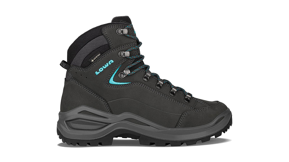 Lowa Renegade Evo GTX Mid Hiking Shoes - Womens, Wide, Asphalt/Turquoise, 10, 197827027416