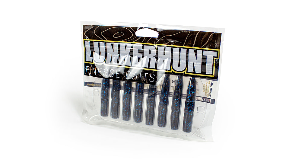 Lunkerhunt Finesse Worm, 8 Pack, 3in, Black Blue Fleck, 8-FW04