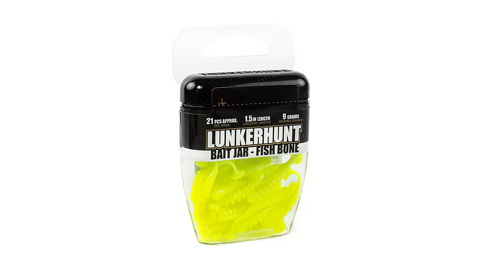 Lunkerhunt Fish Bone Bait Jar, Chartreuse, 1.5in &amp; 1/3 oz, HFB02