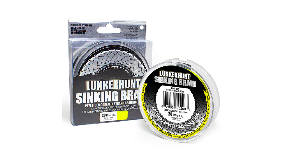 Lunkerhunt Sinking Braid Line, Fluorescent Yellow, 150 yds &amp; 20 lbs, HVSB03