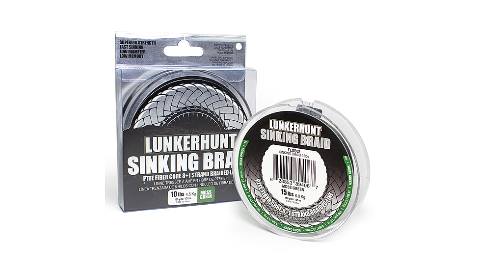 Lunkerhunt Sinking Braid Line, Moss Green, 150 yds &amp; 15 lbs, FLSB02