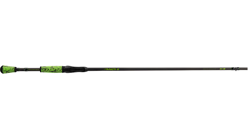 Lew’s MACH 2 Spinning Rod, 6ft 6in 2-PC IM8 Graphite Rod, Medium  w/ Fast, Stainless Steel Guides, Split-Grip Handle, Winn Dri-Tac Ultra Grips, Green/Black, M266MSG2-2