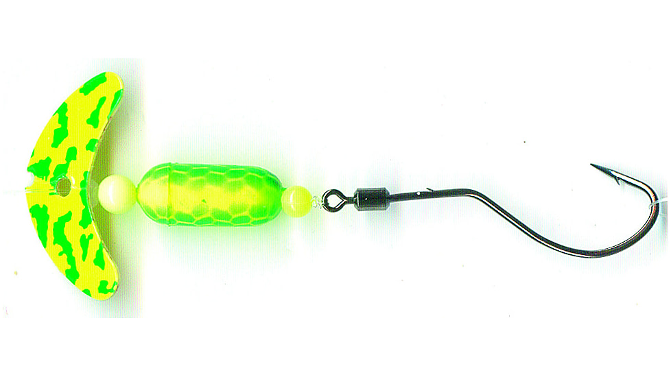 Macks Lure Smile Blade Spindrift Walleye Spinner, Number 1 Hook 72in Leader, Chartreuse Green Tiger Smile Blade/Chrt Grn Scale Pill, 63350