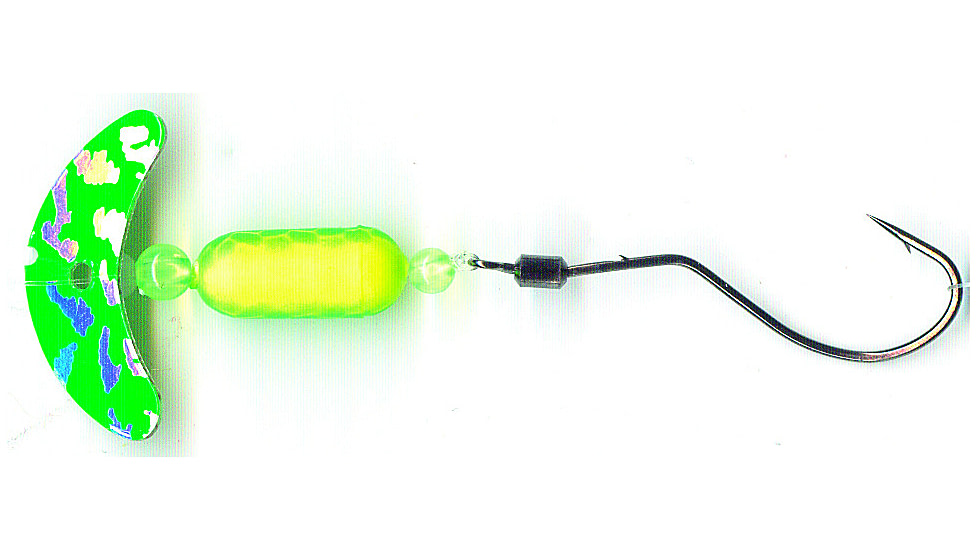 Macks Lure Smile Blade Spindrift Walleye Spinner, Number 1 Hook 72in Leader, Green Silver Tiger Smile Blade/Chartreuse Green Scale Pill, 63353