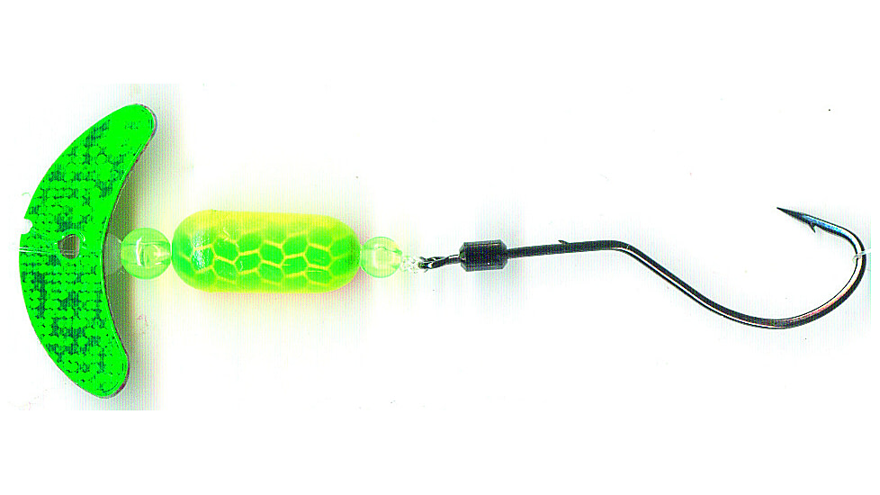 Macks Lure Smile Blade Spindrift Walleye Spinner, Number 1 Hook 72in Leader, Green Sparkle Smile Blade/Chrt Org/Green Scale Pill, 63357