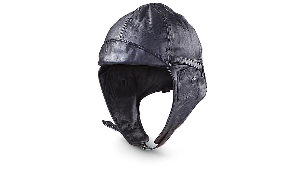 MIL-TEC Leather Aviation Helmet, Black, Small, 12425002-902