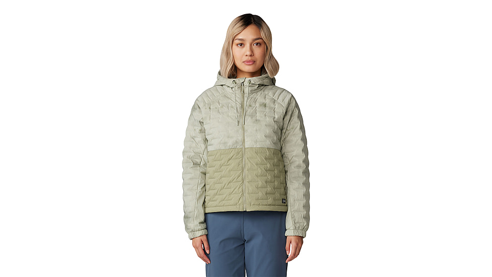 Mountain Hardwear Stretchdown Light Full Zip Hoody - Womens, White Sage Vapors Print, Mantis Green, Small, 2077681341-S